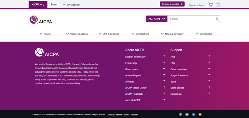 Screenshot from aicpa.org